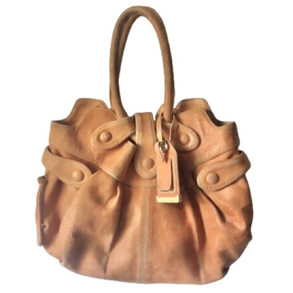 BOTKIER Camel Tan Metallic Suede Leather Crescent Hobo Boho Handbag Bag Purse